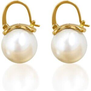 Women Gold Sterling Silver Pearl Drop Dangle Stud Plated Elegant Earring